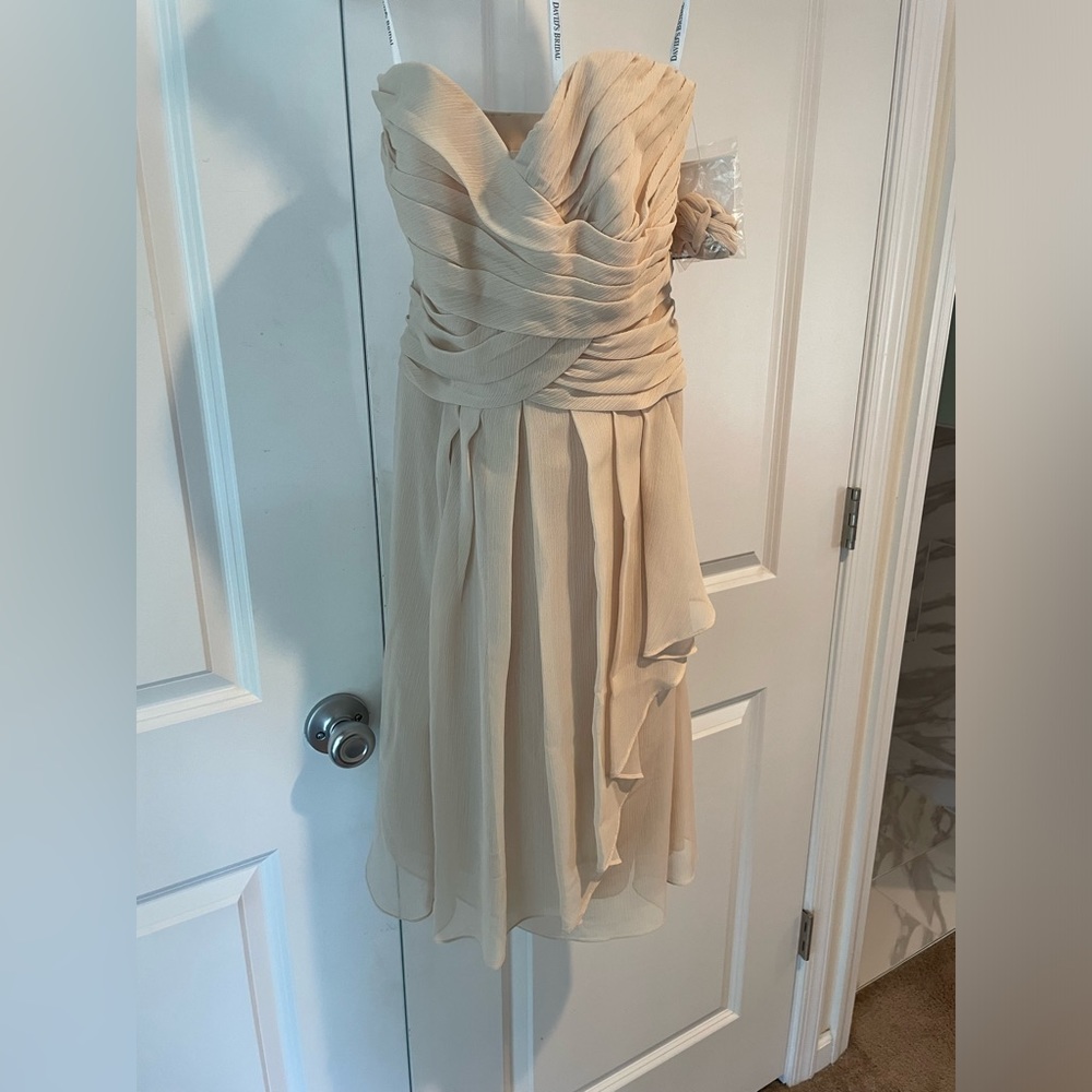 Nude champagne short chiffon dress, bridesmaid, prom, homecoming.